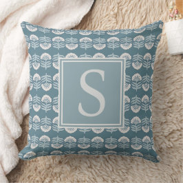 Cojín Decorativo Almohadón Monograma Floral Boho Azul
