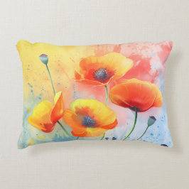 Cojín Decorativo Almohadón rectangular de acuarela con amapolas roj
