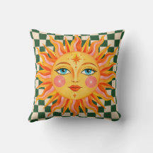 Almohadón Retro Celestial Sol Verde Cuadros