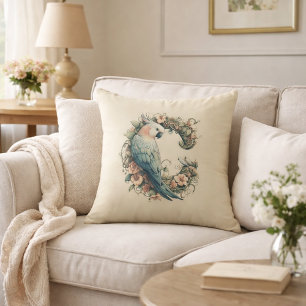 Cojín Decorativo Almohadón vintage con monograma de cacatúa botánic