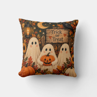 Cojín Decorativo Almohadón Vintage de Fantasmas Adorables en 'Truco