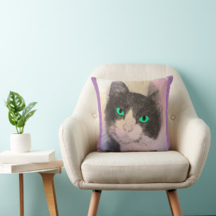 COJÍN DECORATIVO ALMOHADONES DE GATO ESMOQUIN OJOS AZULES