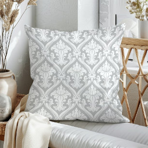 Cojín Decorativo Almohadones de Tirar con Patrón de Damasco Gris y