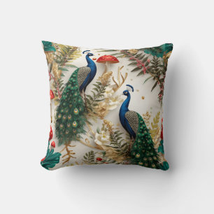 Cojín Decorativo Almohadones : Jardín de Pavo Real 3D de Lujo
