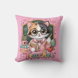 Cojín Decorativo Almohadones rosados de profesora gato linda