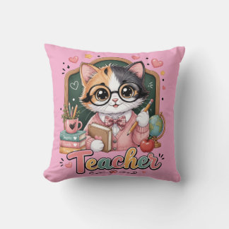 Cojín Decorativo Almohadones rosados de profesora gato linda