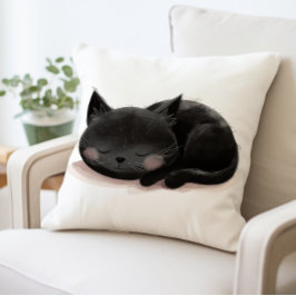Cojín Decorativo Almohín dormido de gato negro, gato acogedor