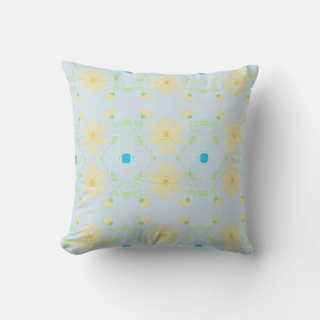 Cojín Decorativo Almohín Floral Azul Y Amarillo (Anverso)