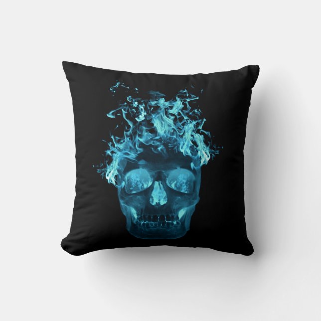 Cojín Decorativo Almohín inversible del cráneo azul flameado (Anverso)