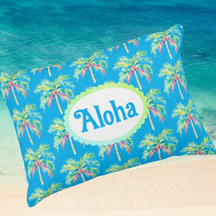 Cojín Decorativo Aloha Azul Caribeño Árbol de Palma Tropical