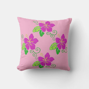 Cojín Decorativo Aloha Bordado Mira Rosa Flor Hawaiana
