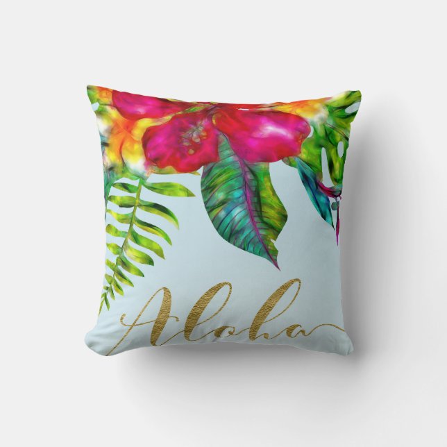 Cojín Decorativo Aloha Bright Electric Pop Tropical Floral (Anverso)