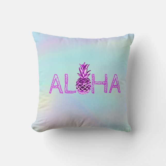 Cojín Decorativo Aloha Hawai Metallic Pineapple Holográfico (Anverso)