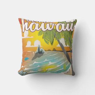 Cojín Decorativo ¡Aloha! Hawaii! personalizado de poster de viajes 