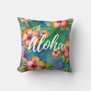 Cojín Decorativo Aloha hermoso patrón de flores de hibisco Hawaii 