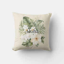 Cojín Decorativo Aloha Hojas Verdes Tropicales Orquídeas Hibiscos B