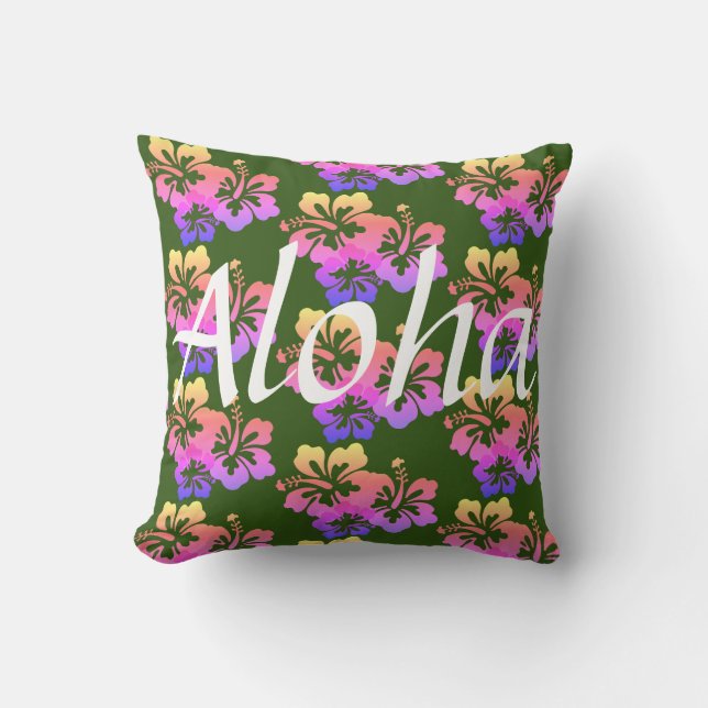 Cojín Decorativo Aloha Rainbow Hibiscus (Anverso)