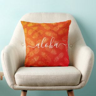 Cojín Decorativo Aloha Script Naranja Pineapple Pattern Tropical
