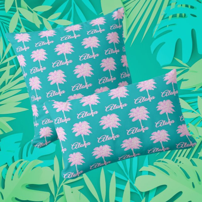 Cojín Decorativo Aloha Tropical De Palma Blanca Rosa Turquesa (A touch of the islands!)