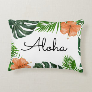 Cojín decorativo Aloha Tropical Leaf y Hibiscus