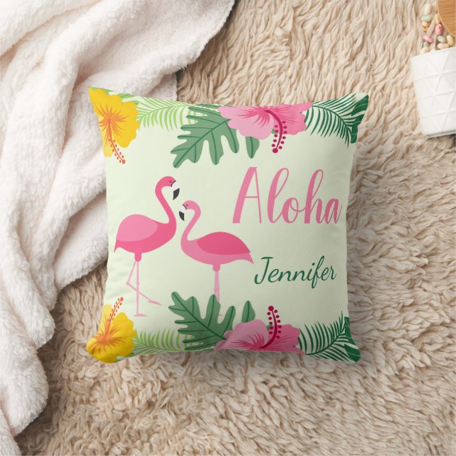 Cojín Decorativo Aloha Tropical Rosa Amarillo Hibiscus Personalizad (Manta)