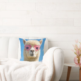 Cojín Decorativo Alpaca con gafas de sol rosadas en forma de corazó