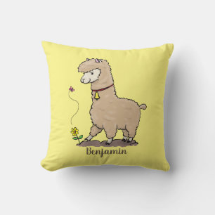 Cojín Decorativo Alpaca feliz con personalizado de mariposa
