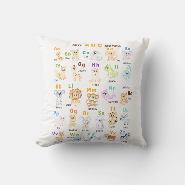 Cojín Decorativo Alphabet Animal ABC Animales cutáneos (Anverso)