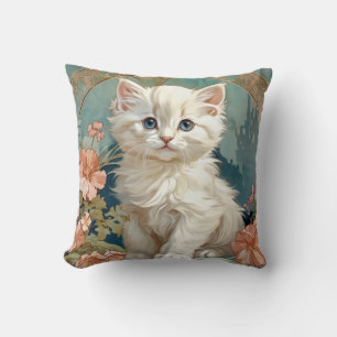 Cojín Decorativo Alphonse Mucha Estilo Gato Blanco