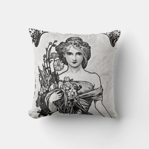 Cojín Decorativo Alphonse Mucha Flores rotas