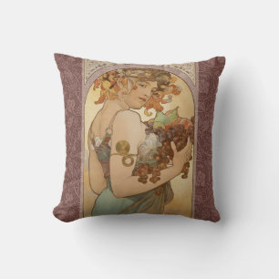 Cojín Decorativo Alphonse Mucha Frutas Art Nouveau Vintage Doncella