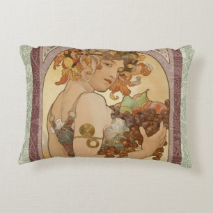 Cojín Decorativo Alphonse Mucha Frutas Art Nouveau Vintage Doncella