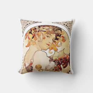 Cojín Decorativo Alphonse Mucha Lady con Fruta