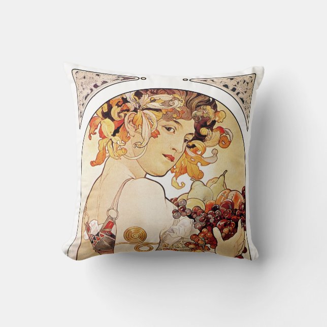Cojín Decorativo Alphonse Mucha Lady con Fruta (Anverso)