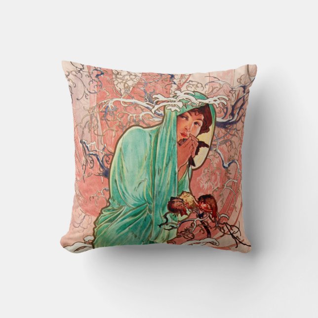 Cojín Decorativo Alphonse Mucha, Las Estaciones, Invierno (1896)  (Anverso)