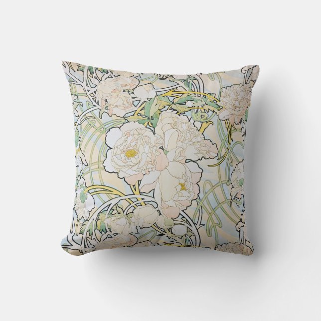 Cojín Decorativo Alphonse Mucha Peonies (Anverso)