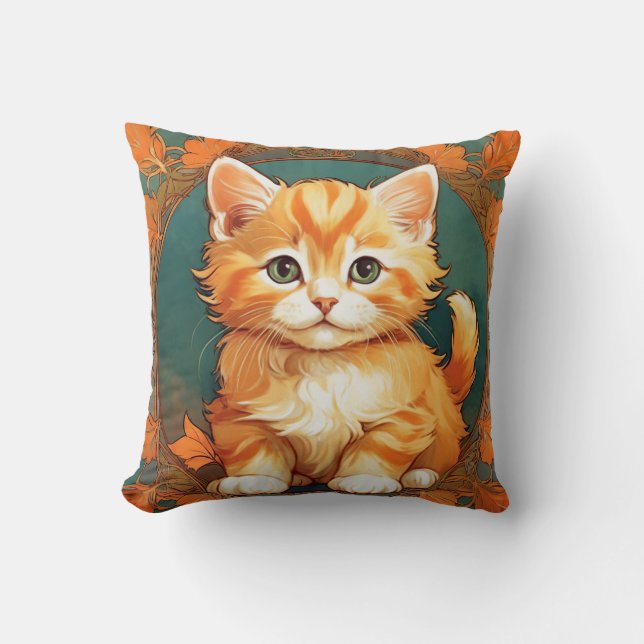 Cojín Decorativo Alphonse Mucha Style Naranja Cat (Anverso)
