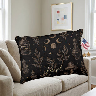 Cojín Decorativo Alquimia Vintage Decoración Botánica Gótica Negra 