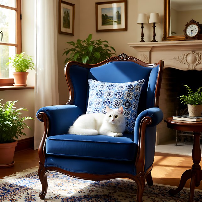 Cojín Decorativo 💙 Alucinantes Azulejos azules (Stunning blue Azulejos Throw Pillow)