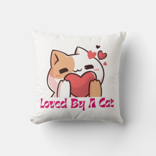 Cojín Decorativo "Amado Por Un Gato Corazón Lindo Almohada"
