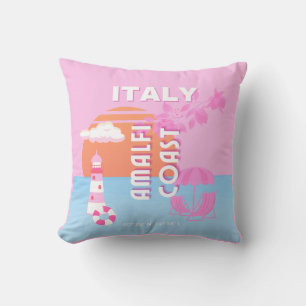 Cojín Decorativo Amalfi Coast Travel Art, Viaje Preppy, Rosa