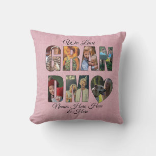 Cojín Decorativo Amamos a los GRANDMA del corazón Añadir fotos Nomb