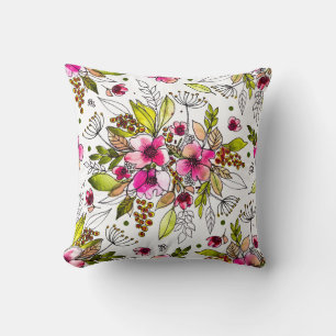 Cojín Decorativo Amanda Pink y Green Sketree Watercolor Floral