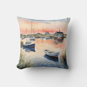Cojín Decorativo Amanecer de barcos costeros náuticos