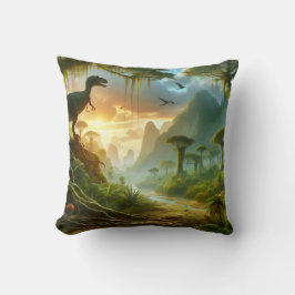 Cojín Decorativo Amanecer de los dinosaurios: Un paraíso Mesozoico
