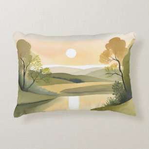 Cojín Decorativo Amanecer de Río Acuarela Amarillo