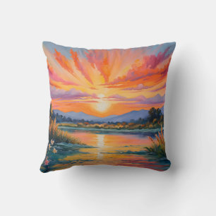 Cojín Decorativo Amanecer en el estanque acuarela