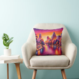 Cojín Decorativo "Amanecer Urbano: Paseo Marítimo de San Antonio"