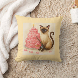 Cojín Decorativo Amante de la pesca del gato con pastel de cumpleañ