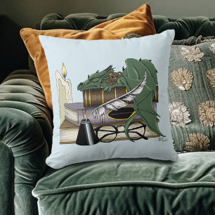 Cojín Decorativo Amante de Libros Dragón Durmiente Caprichoso Verde